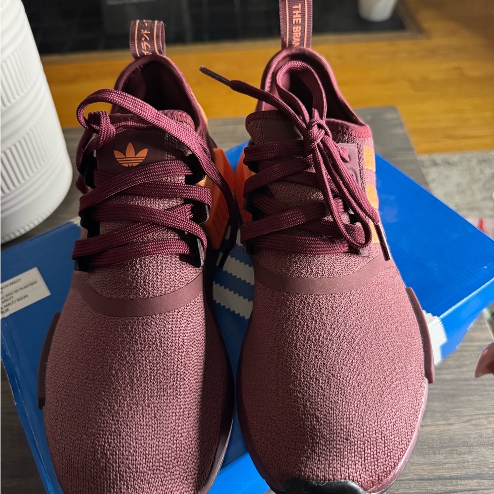Adidas NMD_R1 W Maroon with Orange Stripes - Picture 6 of 9
